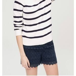 NWT Ann Taylor Loft Riviera Shorts Navy Blue Scalloped Crochet Lace